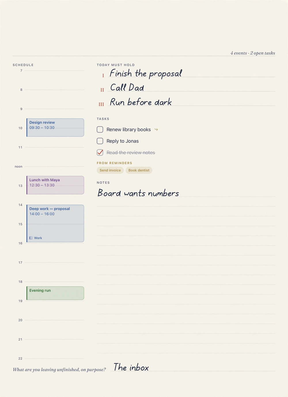 Ritual layout: Morning intention, evening reflection